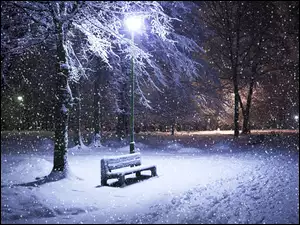 Śnieg, Zima, Ławka