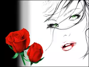Róże, Kobieta, Kwiaty