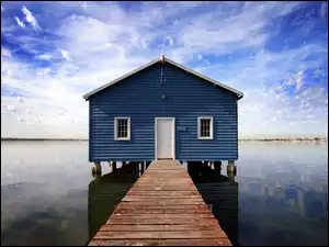 Jezioro, Domek, Pomost, Niebieski