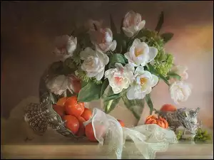 Mandarynki, Kwiaty, Waza