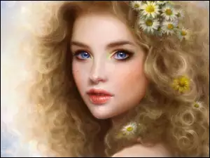 Dziewczyna, Oczy, Kwiatki, Niebieskie