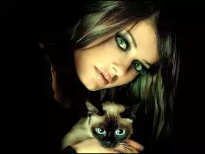 Dziewczyna, Oczy, Kot, Zielone