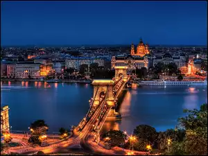 Budapeszt, Dunaj, Nocą, Most