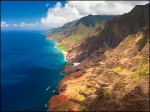 Hawaje, Kolorowe, Ocean, Góry, Motorówka