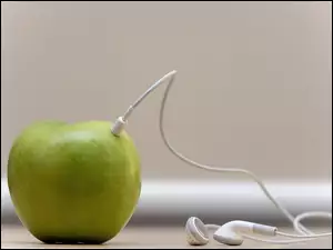 Zielone, Apple, Jabłko, Słuchawki