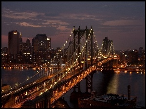 Miasta, Brooklyn, York, Nowy, Noc, Most, Panorama