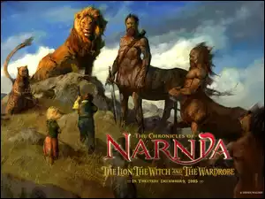 centaur, The Chronicles Of Narnia, dzieci, lew, napis