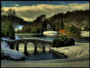 Śnieg, Jezioro, Most