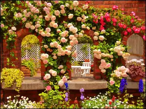 Ogród, Kwiaty, Pnące, Róże