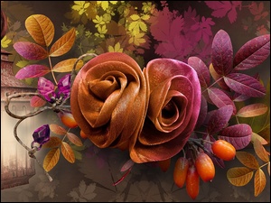 Kwiaty, Art, Róże, Jesień