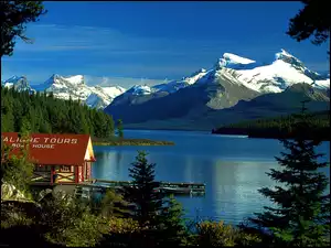 Kanada, Przystań, Jezioro, Góry, Maligne