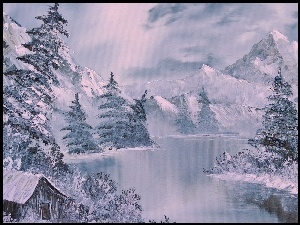 Zima, Obraz, Góry, Rzeka