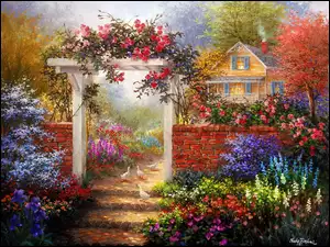 Kwiaty, Ogród, Dom