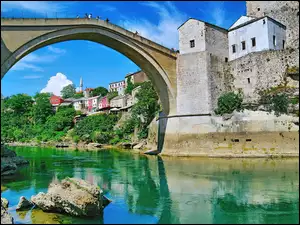 Bośnia i Hercegowina, Rzeka, Stary Most, Domy, Mostar
