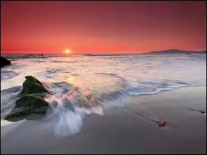 Słońca, Morze, Kamienie, Plaża, Zachód