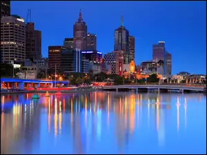 Australia, Wieżowce, Rzeka, Most, Melbourne