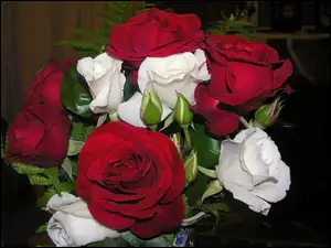 Bukiet, Róż, Czerwono, Białych