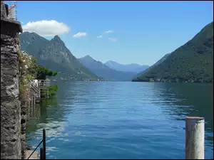 Góry, Gandria, Szwajcaria, Lugano, Woda