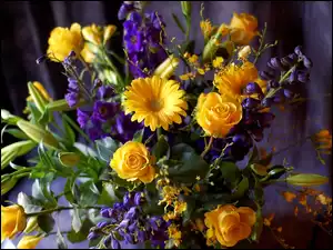 Bukiet Kwiatów, Żółto, Niebieski