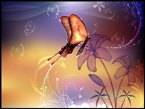 Grafika, Kwiatki, Motyl