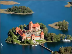 Zamek, Galwe, Troki, Litwa, Most, Jezioro, Wysepki