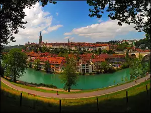 Miasta, Rzeka, Droga, Most, Panorama