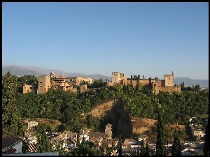 Alhambra, Panorama, Andaluzja, Hiszpania, Warowny, Granada, Miasta