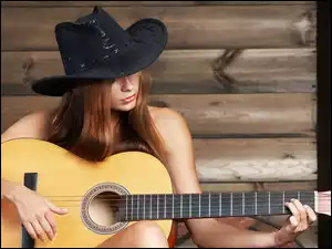 Gitara, Kobieta, Kapelusz