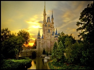 Zamek, Zieleń, Disney World, Rzeka