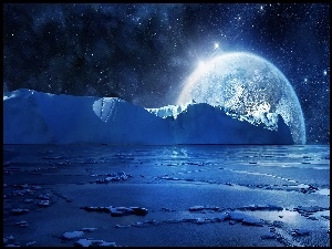 Lodowe, Księżyc, Morze, Gwiazdy, Góry