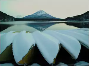 Japonia, Zima, Góra, Jezioro, Fuji