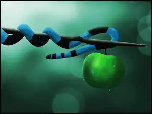 Wąż, Zielone, Niebiesko, Jabłko, Czarny