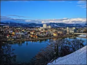 Austria, Zima, Miasto, Rzeka, Góry