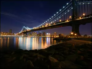 Most, Nowy York, Noc, Manhattan Bridge