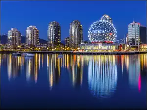 Rzeka, Noc Vancouver, Miasto, Wieżowce