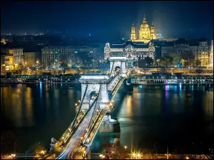 Miasta, Noc, Most, Dunaj, Rzeka, Węgry, Panorama, Budapeszt