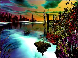 Jezioro, Fantasy, Świat, Piękny, Widoki