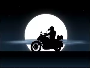 Yamaha XV535 Virago, Księżyc, Motocyklista, Noc
