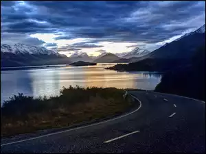 Droga, Chmury, Jezioro, Góry