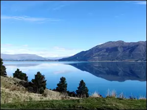 Nowa Zelandia, Jezioro, Góry, Drzewa, Hawea
