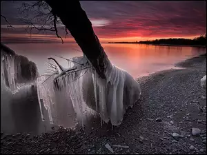 Zachód Słońca, Zima, Jezioro
