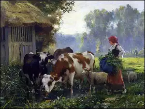 Krowy, Łąka, Owce, Las