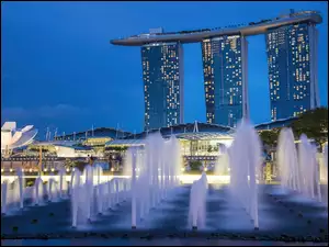 Hotel Marina Bay Sands, Singapur, ArtScience Museum, Fontanna, Zatoka Marina Bay, Muzeum Sztuki i Nauki