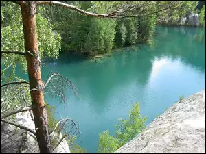 Czechy, Jezioro, Drzewa, Skały, Adrspach