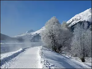 Rzeka, Zima, Góry, Droga