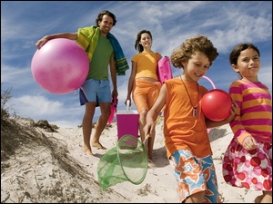 Plaża, Zabawki, Rodzice, Dzieci