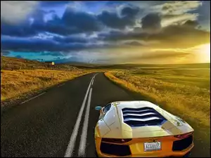 Lamborghini, Niebo, Aventador, Droga