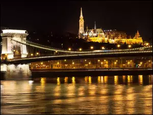 Światła, Rzeka, Miasto, Budapeszt, Noc, Most