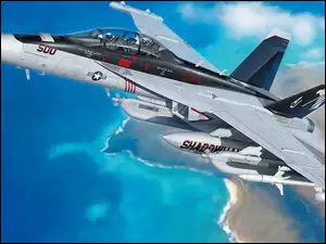 Airplane, Chmury, Boeing, EA-18