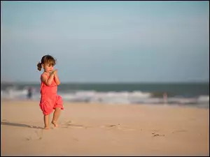 Plaża, Dziewczynka, Morze